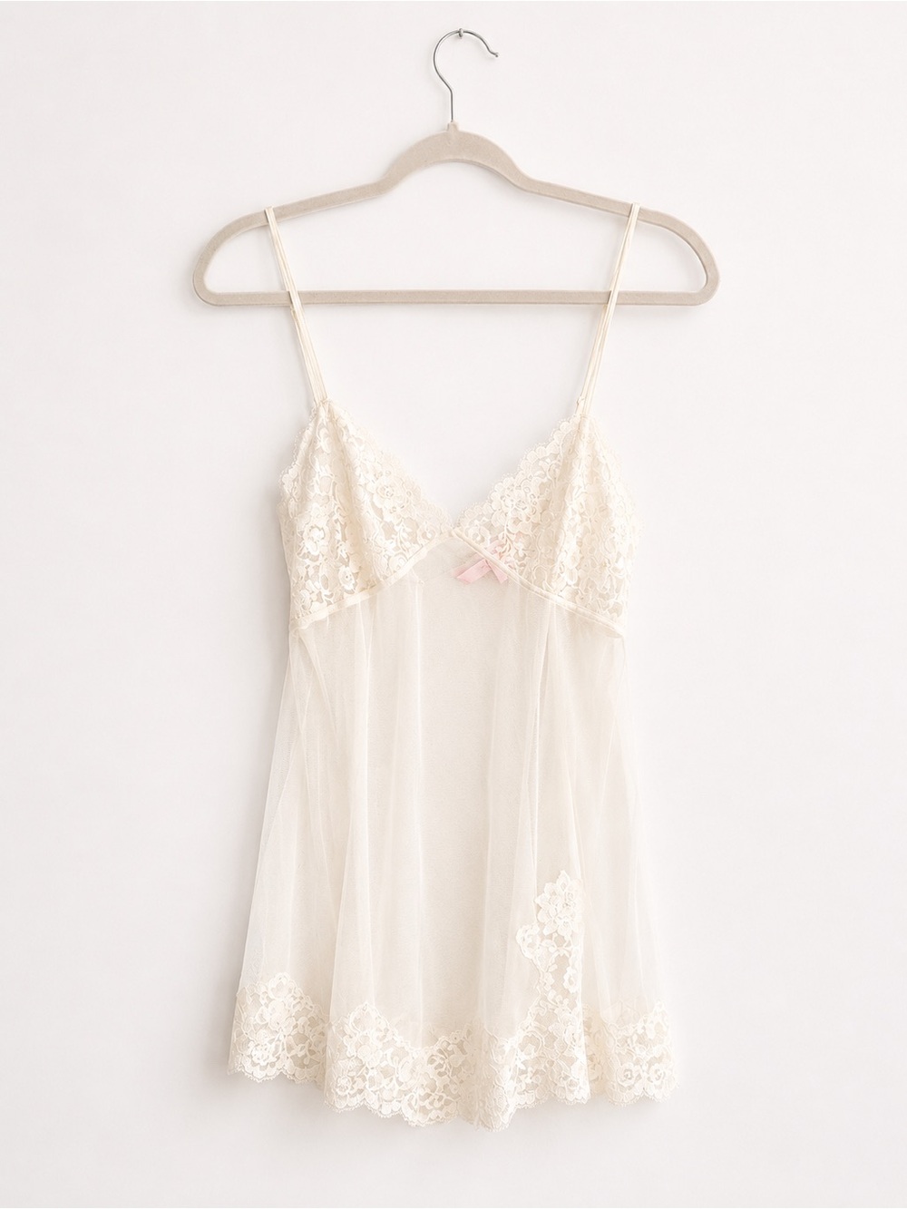Victoria’s Secret Ivory Sheer Lace Babydoll | Beaded Floral Mesh | Size Small
